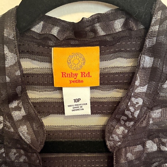 Ruby Rd. Black Sheer Patterned Open-Front Jacket - Picture 2 of 6